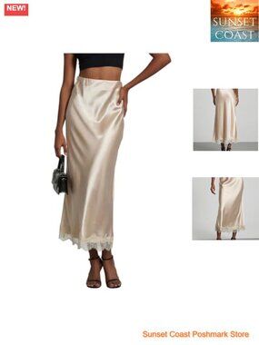 Satin Maxi High Waisted A-Line Fishtail Skirt